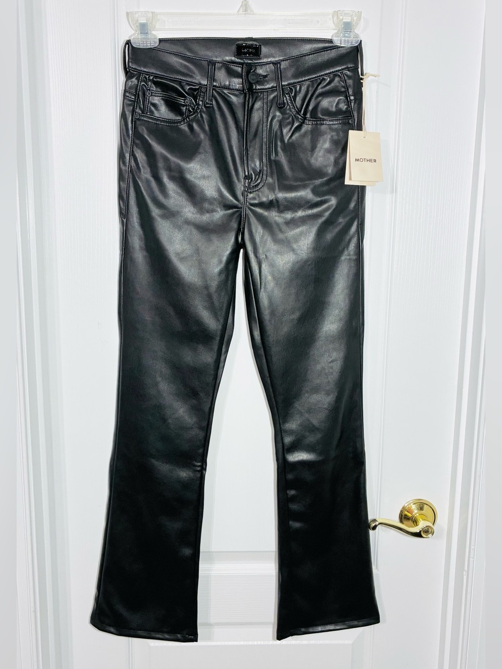 Mother The Insider Flood Faux Leather Crop Flare Pants Black Size 26